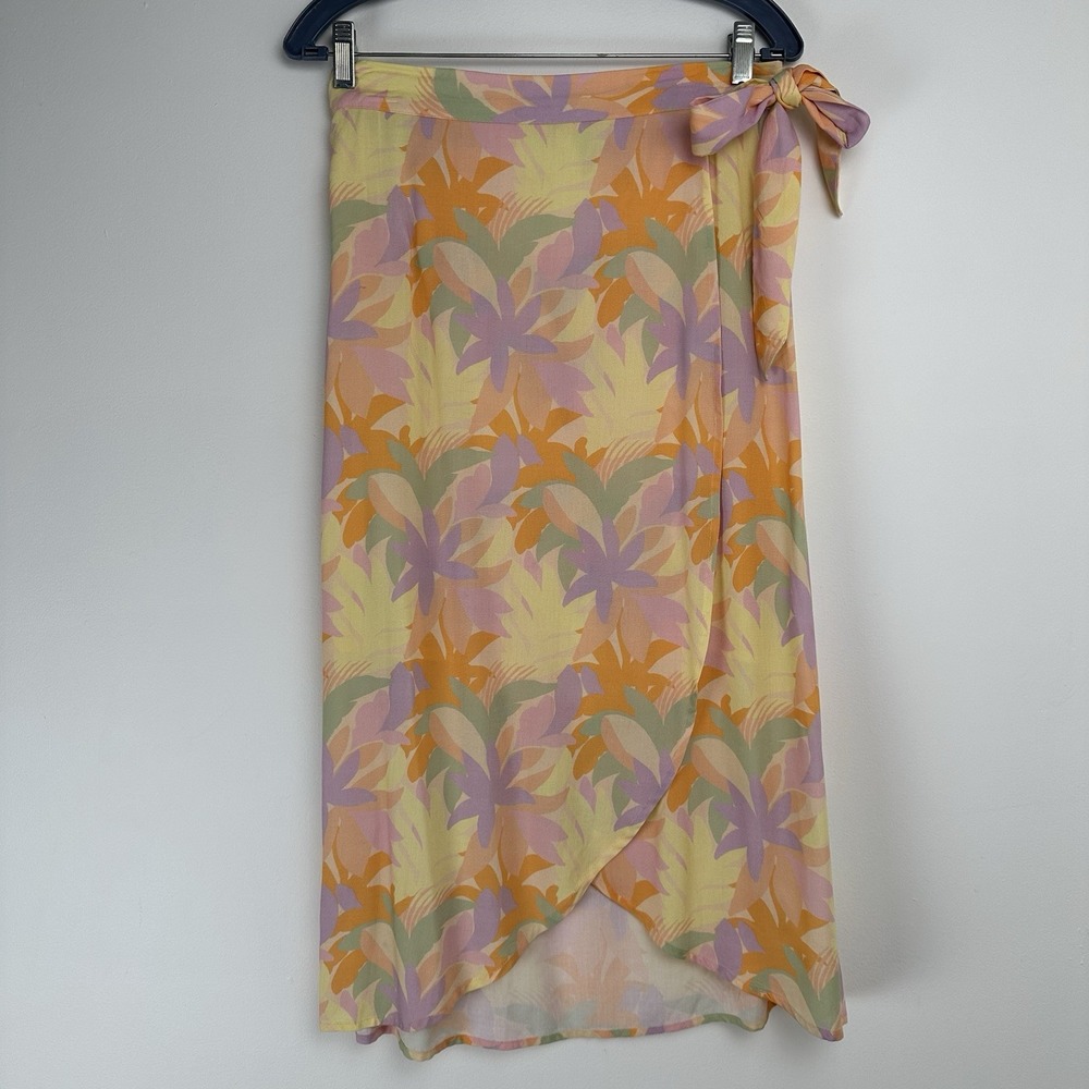 Compania Fantastica Wrap‎ Skirt Size Small Floral Yellow Tropical Resort Beachy